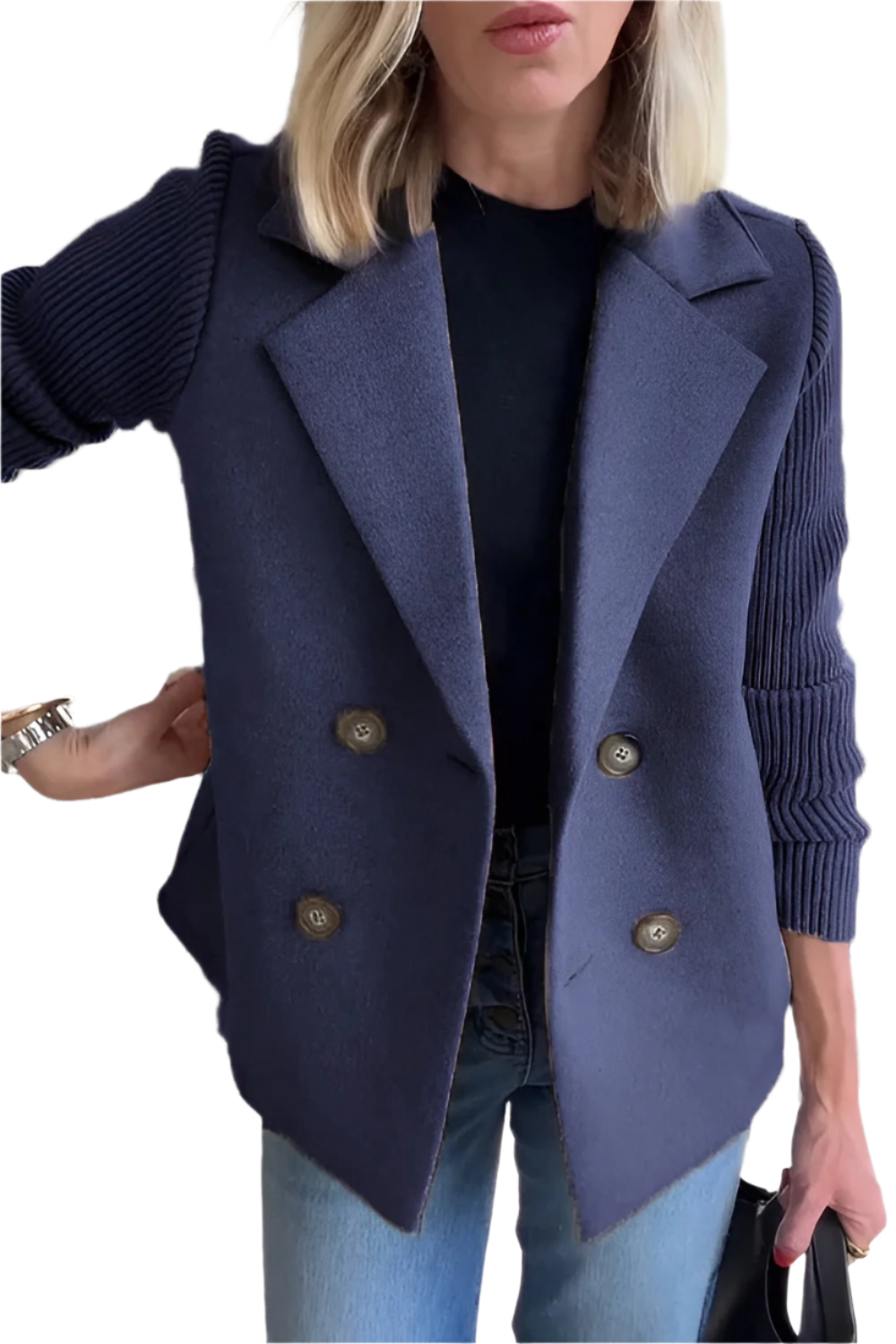 Camille – Dames Blazer van Vegan Wol met Gebreide Mouwen