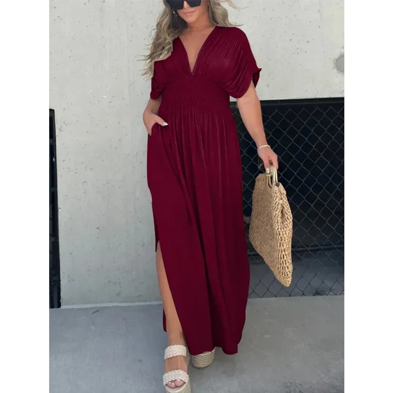 MiaRossi™ Casual stijl, V-hals met split ultralange jurk
