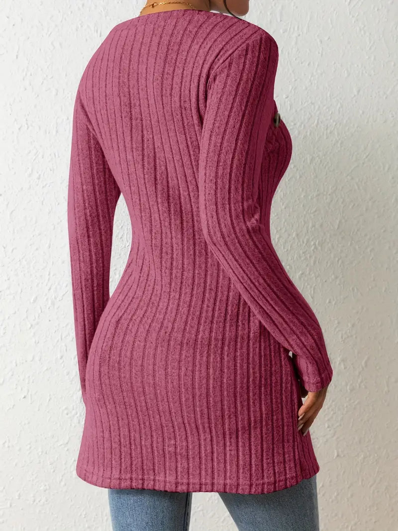 Sofia – Asymmetrische Geribbelde Dames Top met Knoopdetail