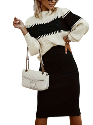 Chiara – Dames Lounge Set van Geribde Stof met Kleurvlakken