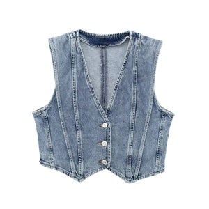 Chiara – Lichtblauwe Cropped Denim Damesvest