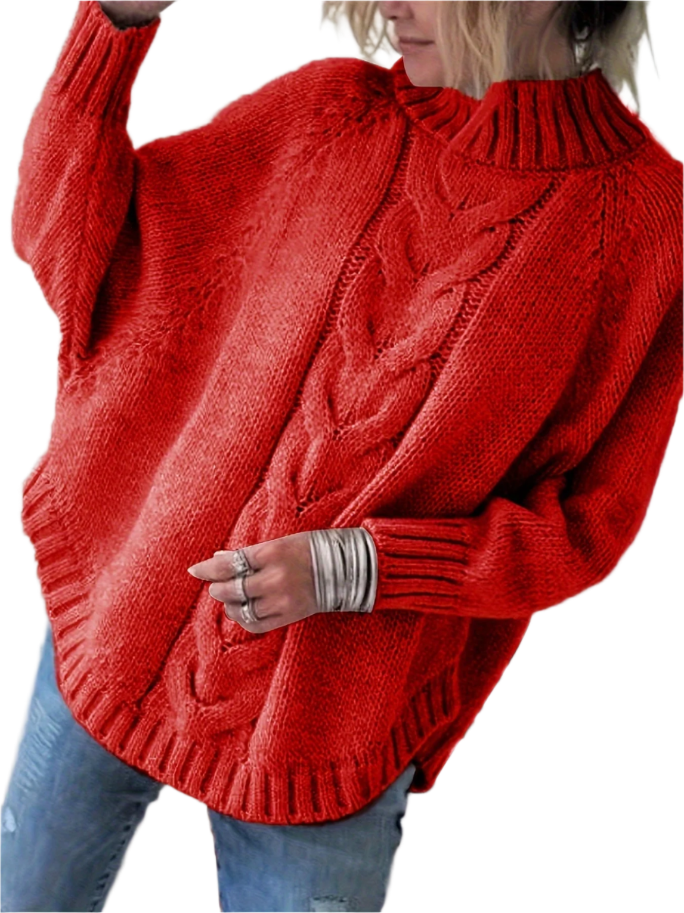 Chiara – Gebreide Damestrui met Vleermuismouwen en Gebogen Zoom