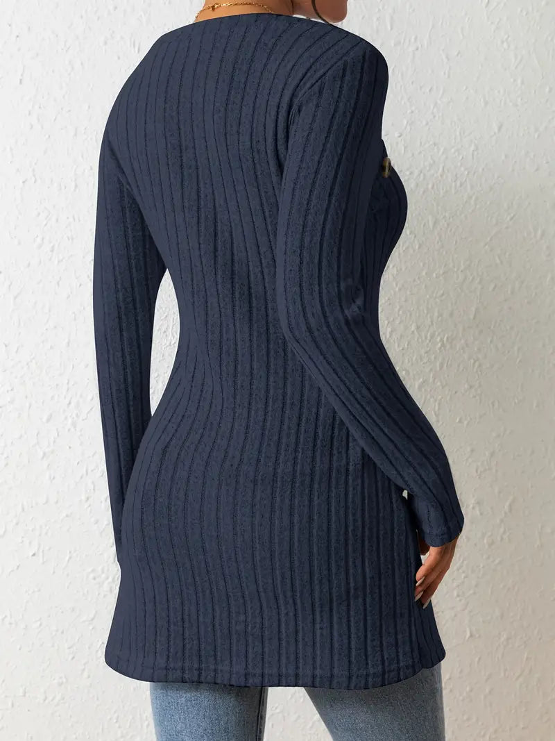 Sofia – Asymmetrische Geribbelde Dames Top met Knoopdetail