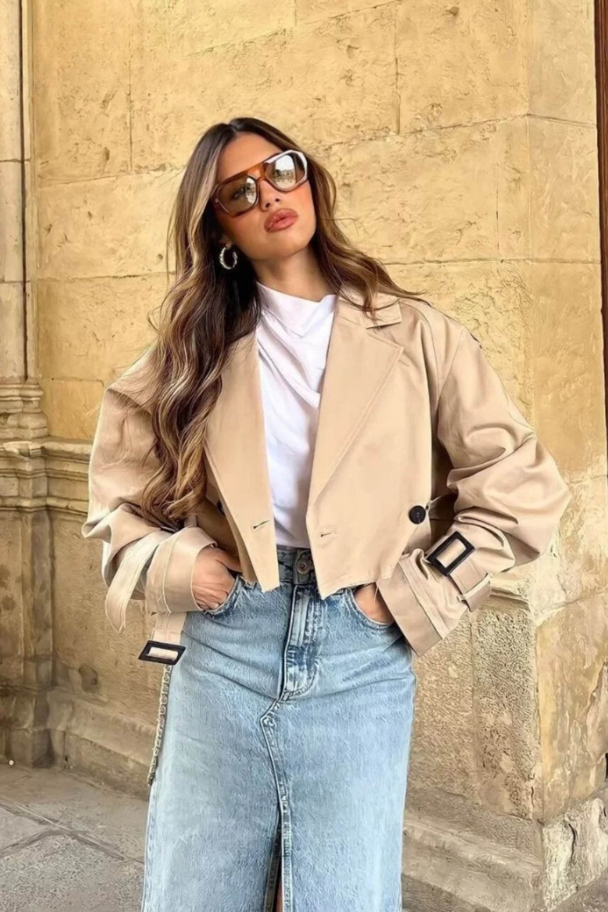 IsabellaCorvetti Cropped Belted Trenchcoat voor dames