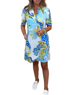 Élodie – Getailleerde Damesjurk met Vrolijke Print