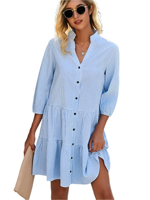 Zaffira – Gingham Midi Jurk met Contrastknopen voor Dames