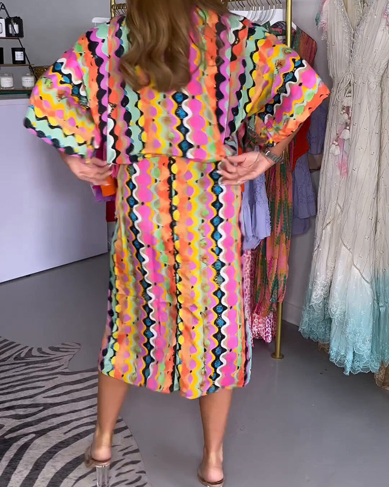 Elena – Multicolor Dames V-Hals Midi Jurk