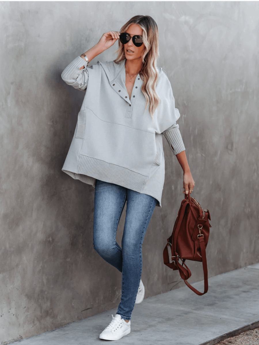 ChiaraArmonia™ - katoenen dames henley hoodie trui