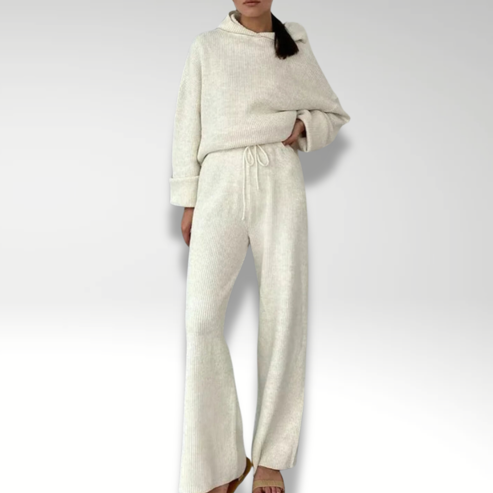 ElenaForte Geribde Gebreide Hoodie Set Voor Dames