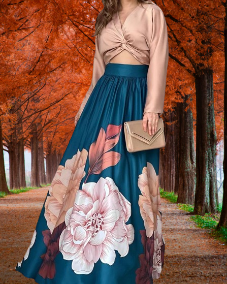 LaRosa™ - Bedrukte rok & crop top set