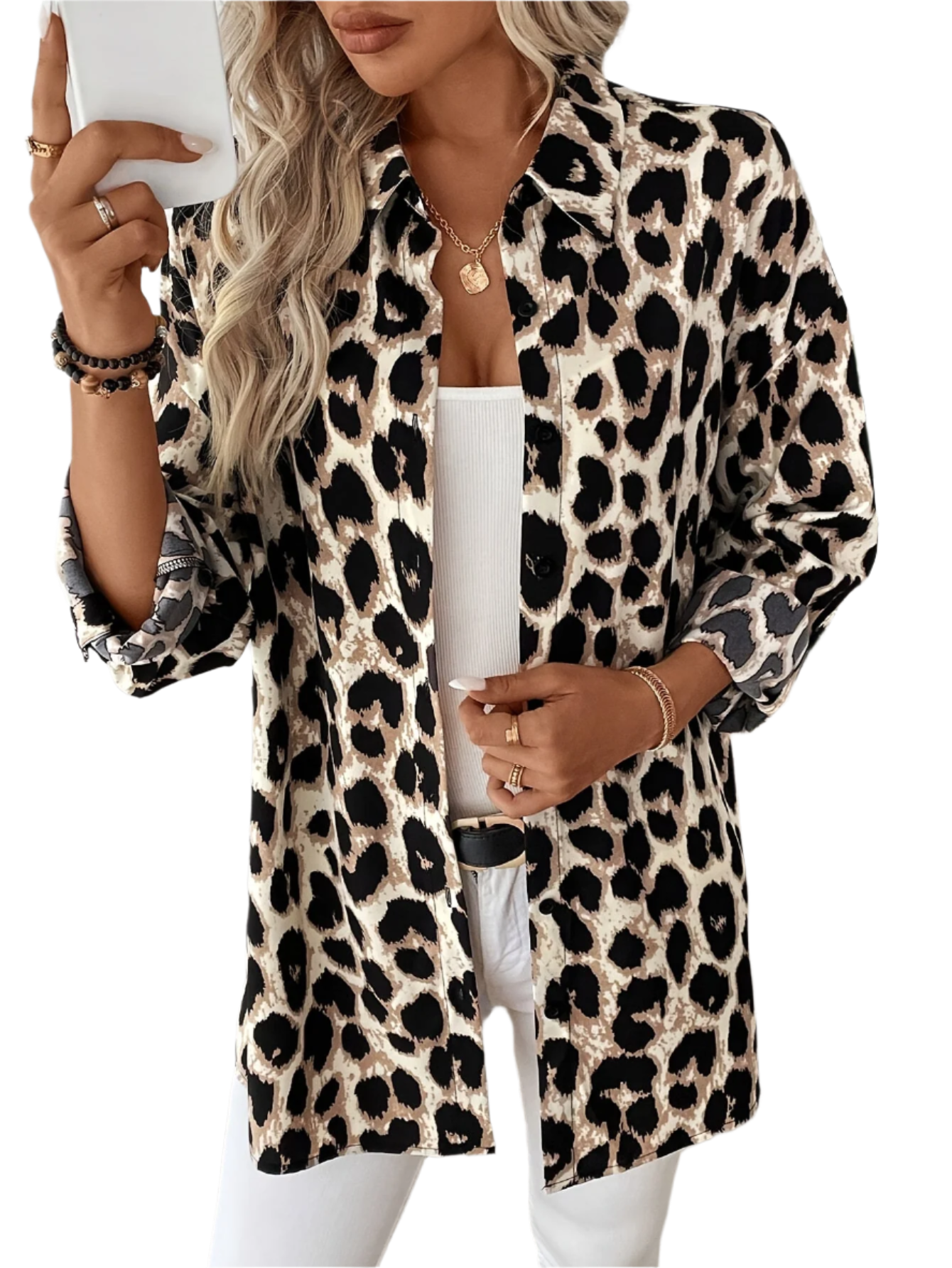 Chiara – Luchtige Lange Damesblouse met Panterprint