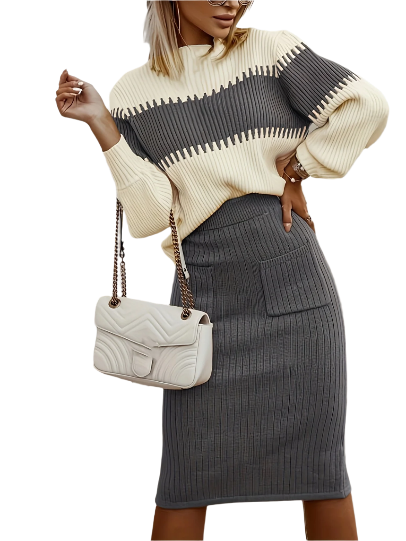 Chiara – Dames Lounge Set van Geribde Stof met Kleurvlakken