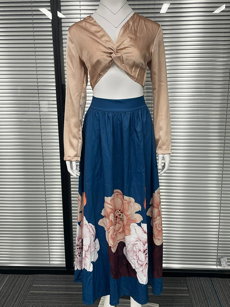 LaRosa™ - Bedrukte rok & crop top set