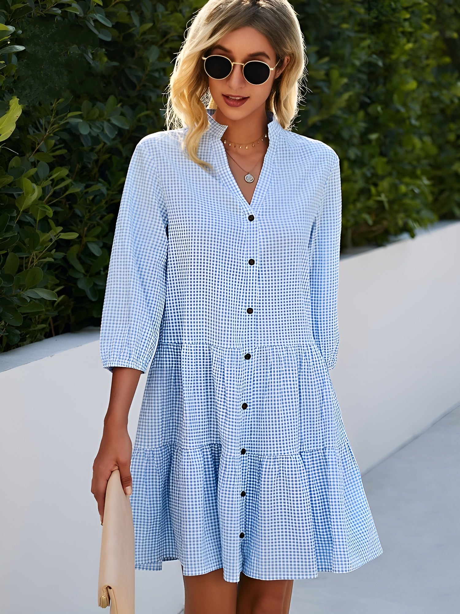 Zaffira – Gingham Midi Jurk met Contrastknopen voor Dames