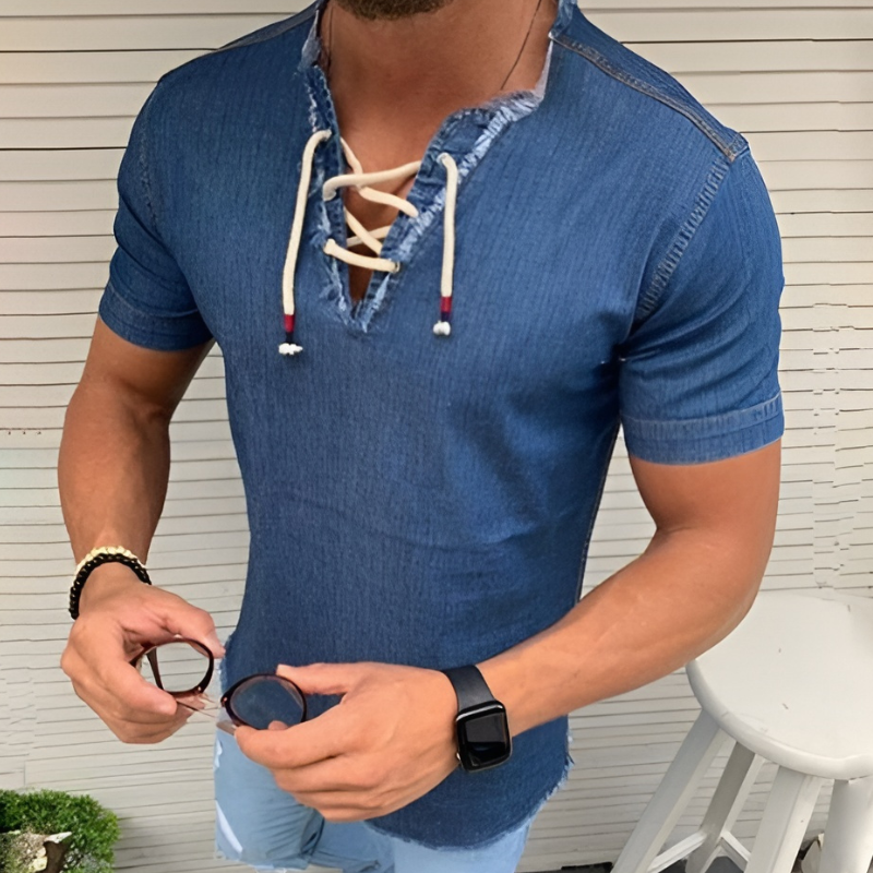 LucaVestini™ Denim Heren V-hals, korte mouw