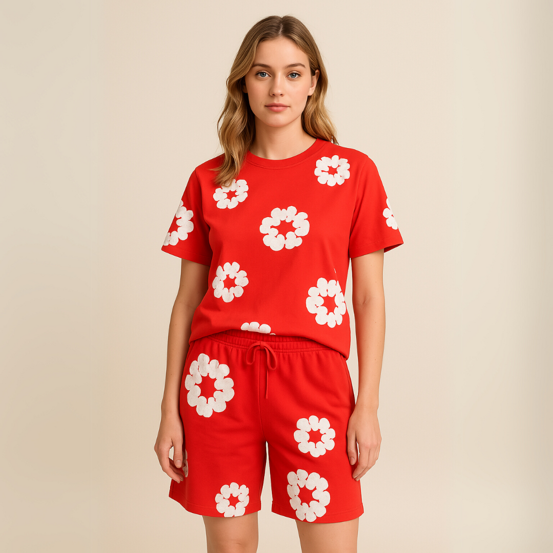 Alex – Unisex Katoenen Zomerset met Bloemenprint