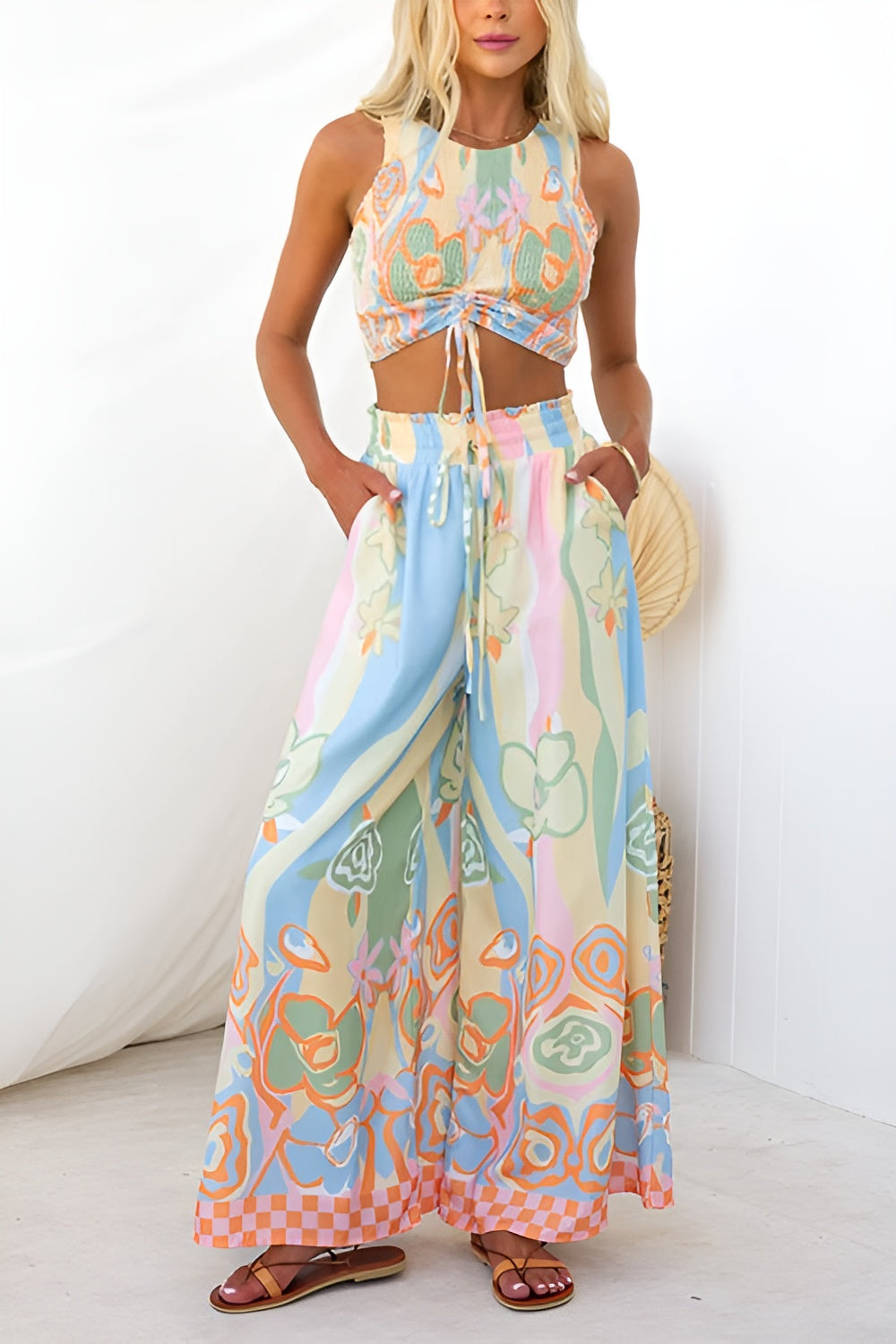 Alessia – Multicolor Dames Cropped Top met Ruches
