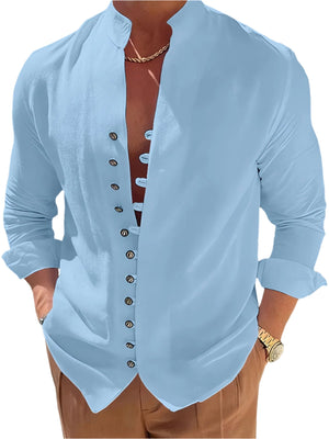 Luca - Herenhemd van ademend katoen en linnen met lange mouwen