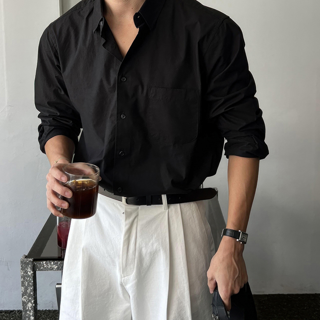 Luca – Heren Overhemd met Lange Mouwen en Borstzak in Relaxed Fit