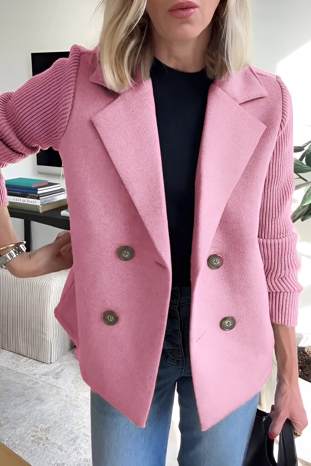 Camille – Dames Blazer van Vegan Wol met Gebreide Mouwen