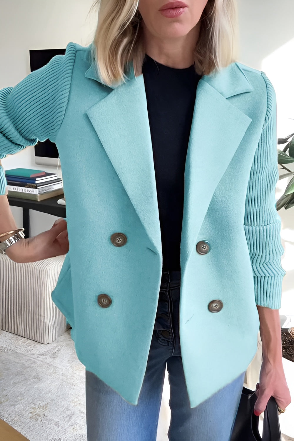 Camille – Dames Blazer van Vegan Wol met Gebreide Mouwen