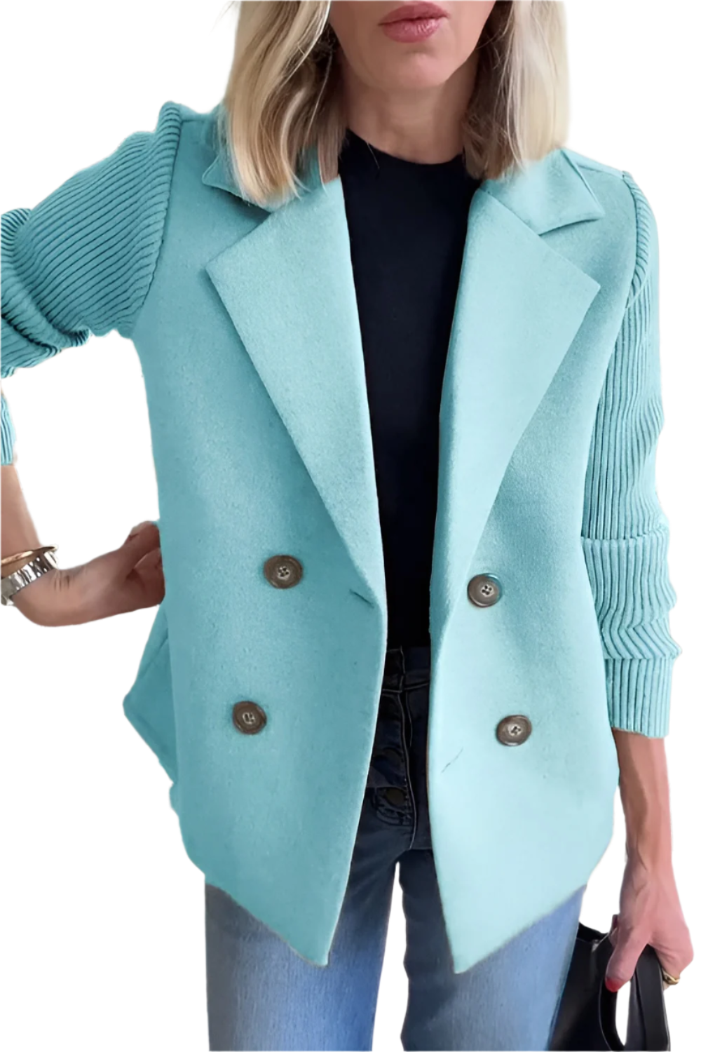 Camille – Dames Blazer van Vegan Wol met Gebreide Mouwen