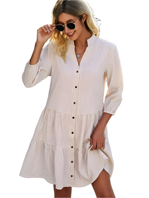 Zaffira – Gingham Midi Jurk met Contrastknopen voor Dames