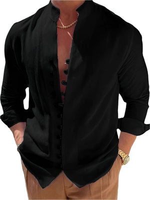 Luca - Herenhemd van ademend katoen en linnen met lange mouwen