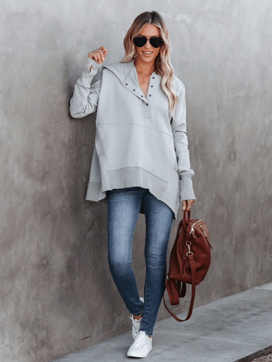 ChiaraArmonia™ - katoenen dames henley hoodie trui