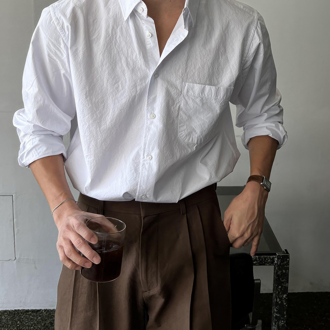 Luca – Heren Overhemd met Lange Mouwen en Borstzak in Relaxed Fit