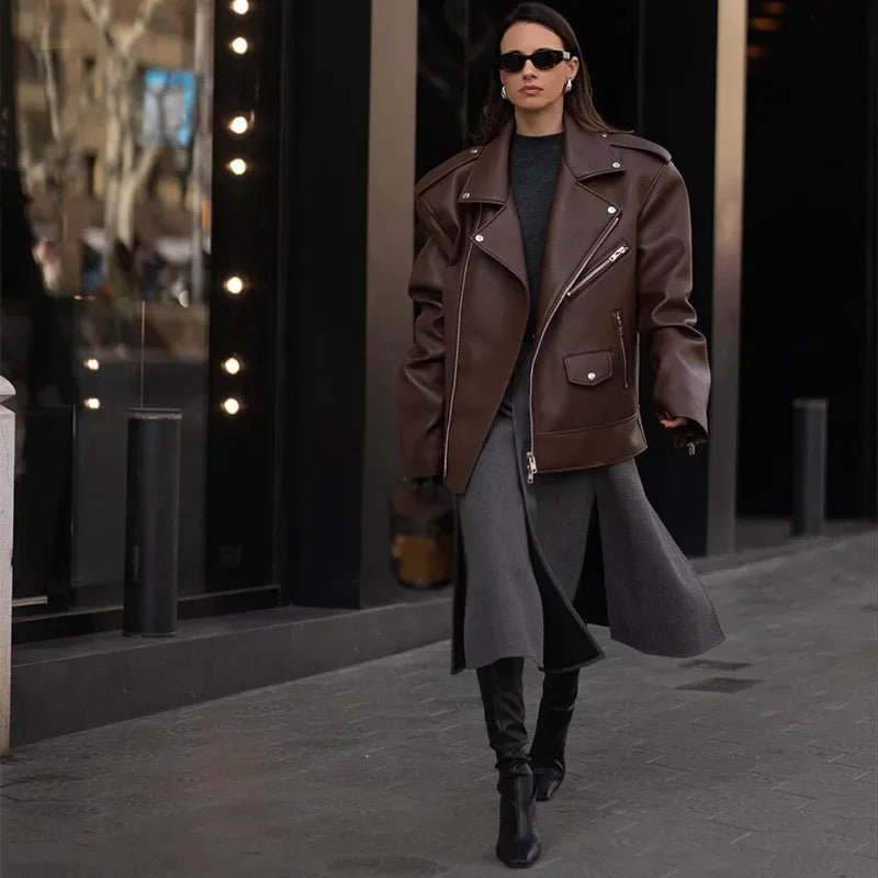 Isabella – Moderne Dames Korte Leren Look Jas