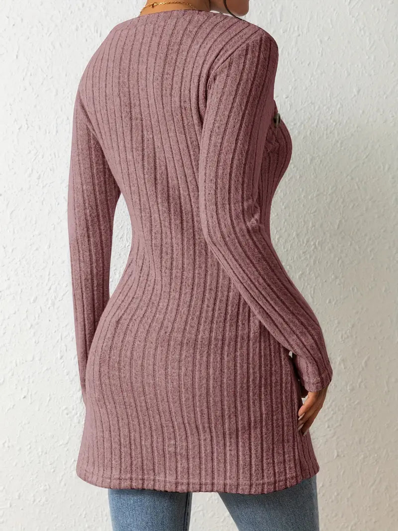Sofia – Asymmetrische Geribbelde Dames Top met Knoopdetail