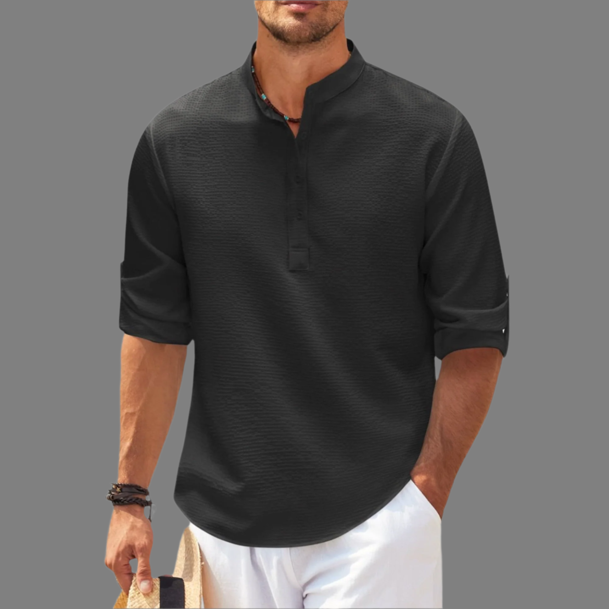 LucaMoretti katoen-linnen heren shirt met lange mouwen