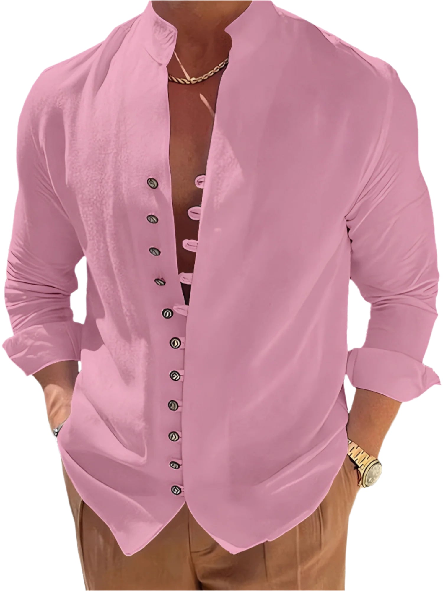 Luca - Herenhemd van ademend katoen en linnen met lange mouwen