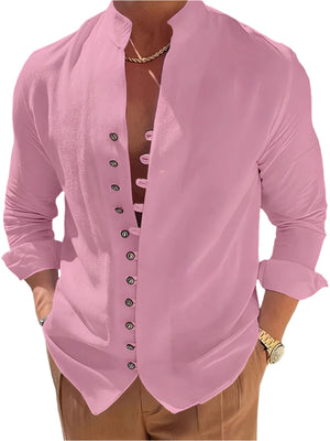 Luca - Herenhemd van ademend katoen en linnen met lange mouwen