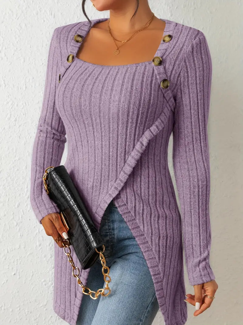 Sofia – Asymmetrische Geribbelde Dames Top met Knoopdetail