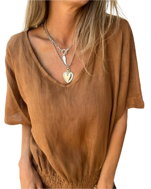 Giulia – Zachte Dames T-shirt met Taille en V-hals