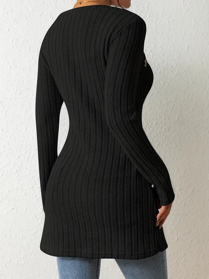 Sofia – Asymmetrische Geribbelde Dames Top met Knoopdetail
