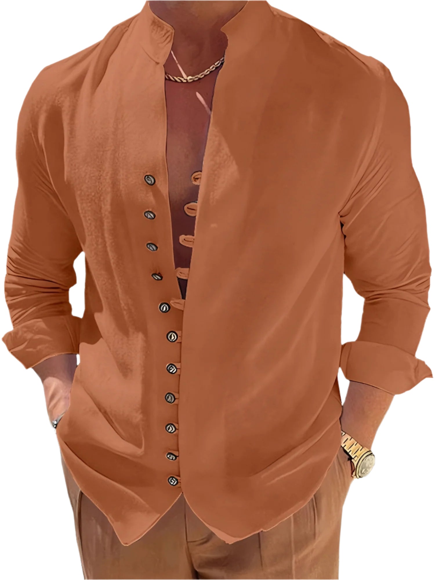 Luca - Herenhemd van ademend katoen en linnen met lange mouwen