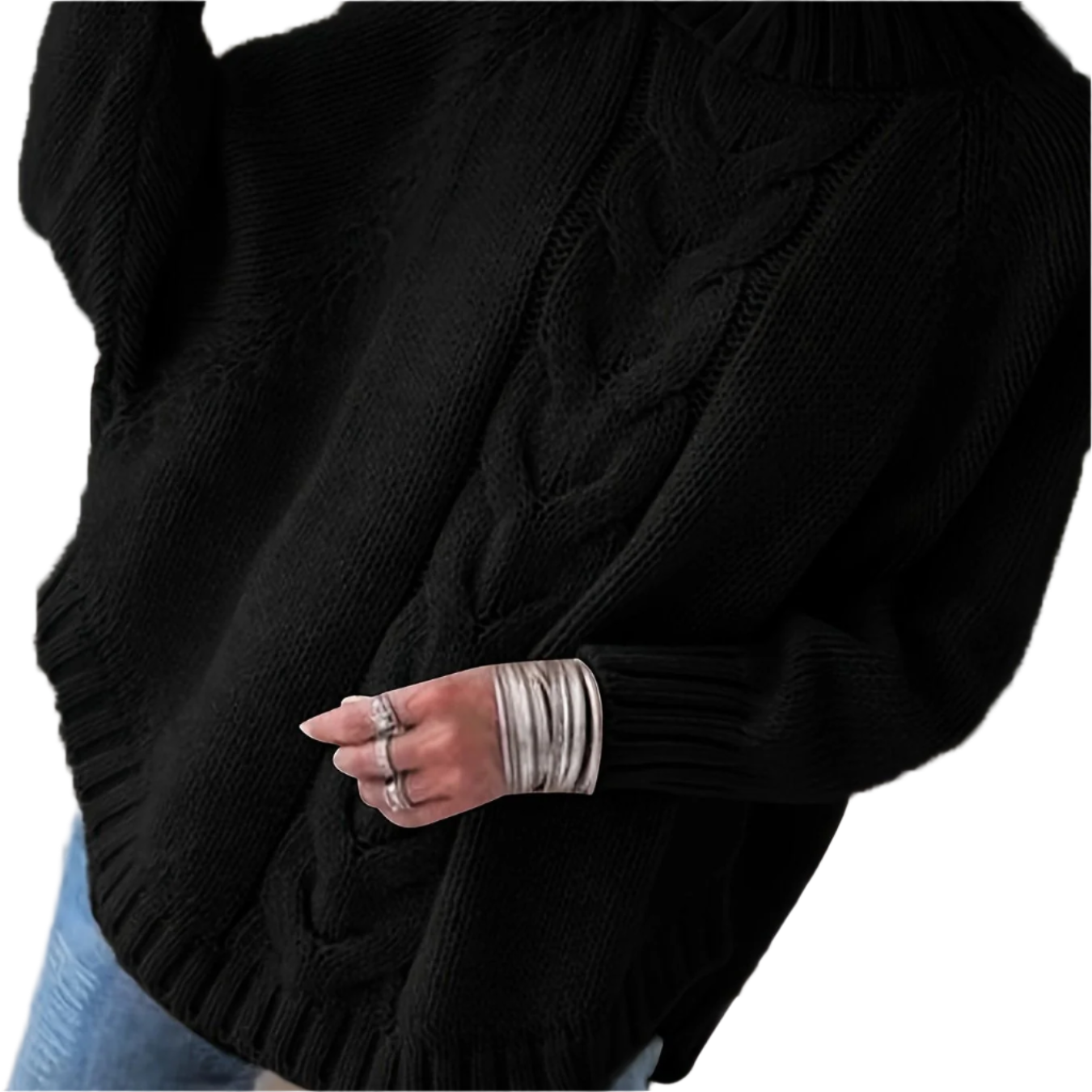 Chiara – Gebreide Damestrui met Vleermuismouwen en Gebogen Zoom