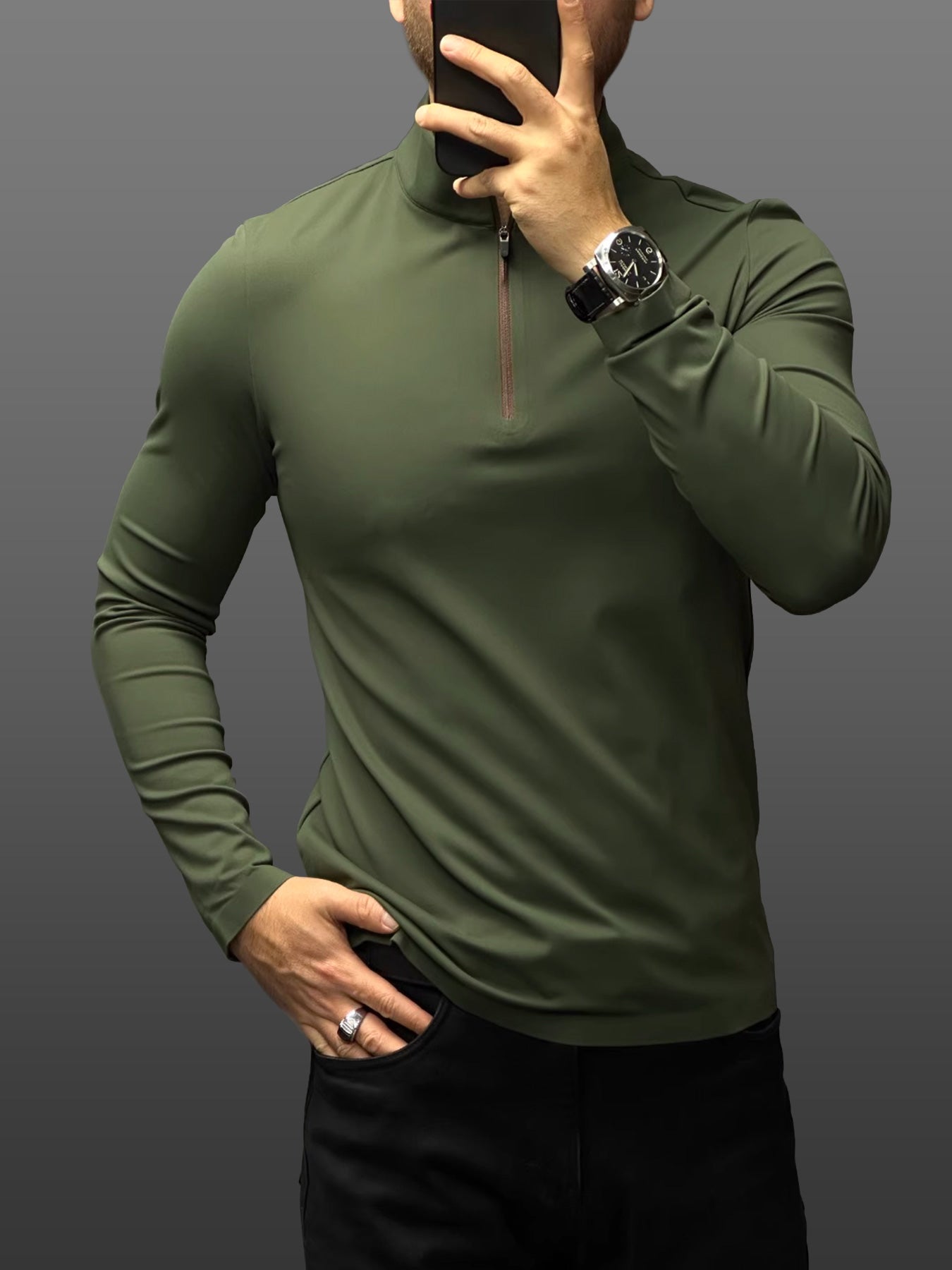 Francesco Miglia™ - Half zip mock neck tee