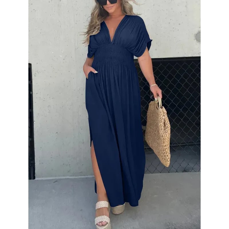 MiaRossi™ Casual stijl, V-hals met split ultralange jurk