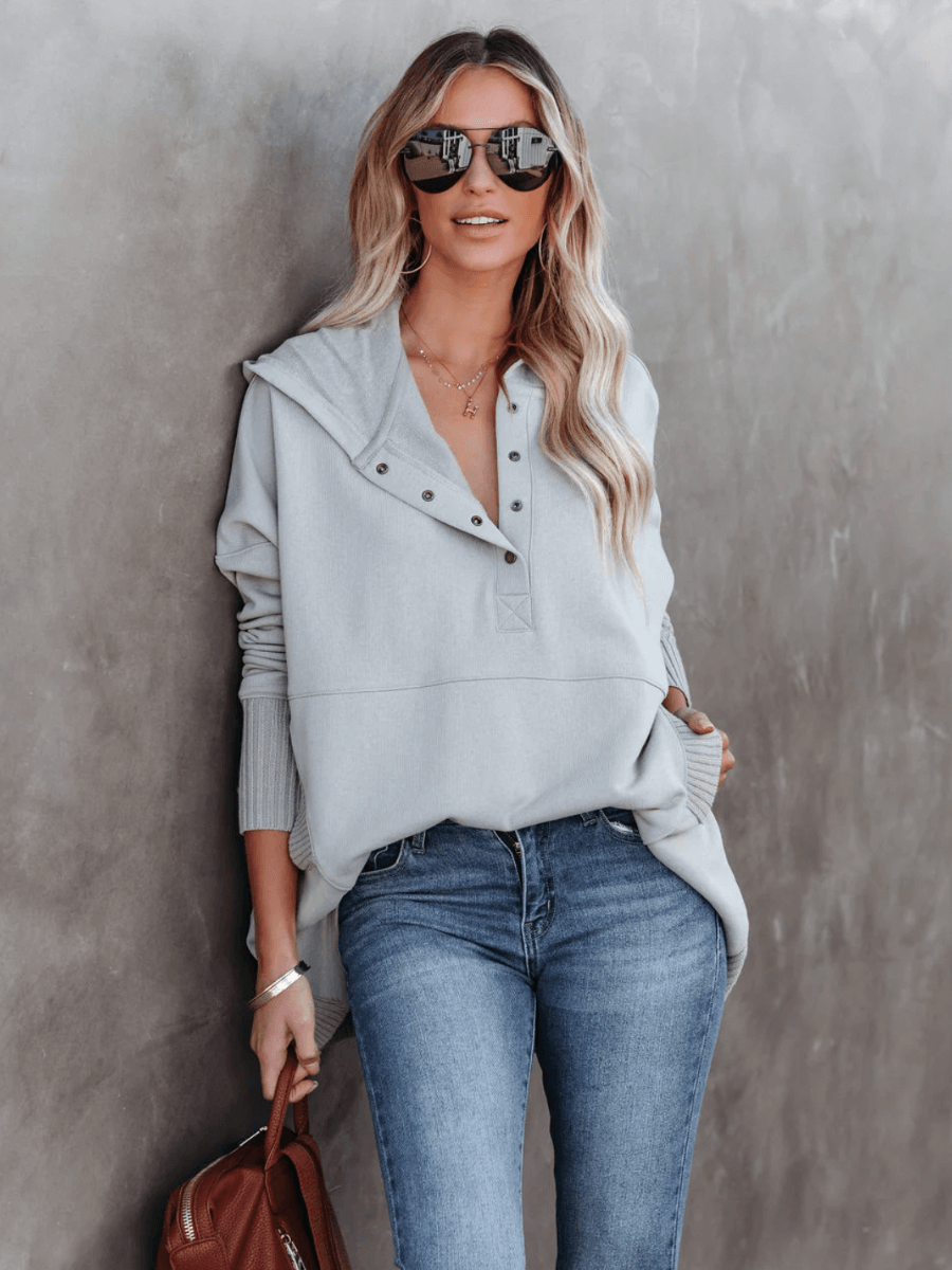 ChiaraArmonia™ - katoenen dames henley hoodie trui