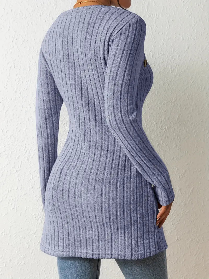 Sofia – Asymmetrische Geribbelde Dames Top met Knoopdetail