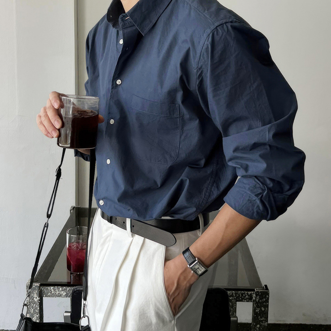 Luca – Heren Overhemd met Lange Mouwen en Borstzak in Relaxed Fit