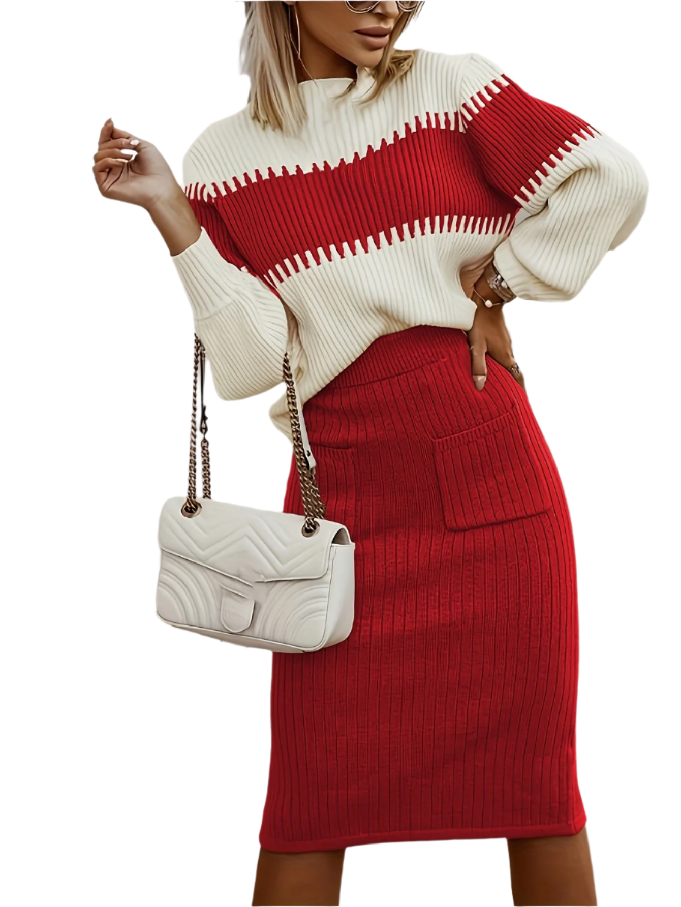 Chiara – Dames Lounge Set van Geribde Stof met Kleurvlakken