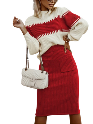 Chiara – Dames Lounge Set van Geribde Stof met Kleurvlakken