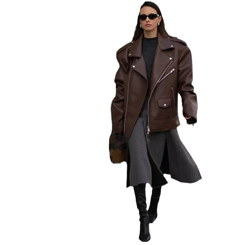 Isabella – Moderne Dames Korte Leren Look Jas