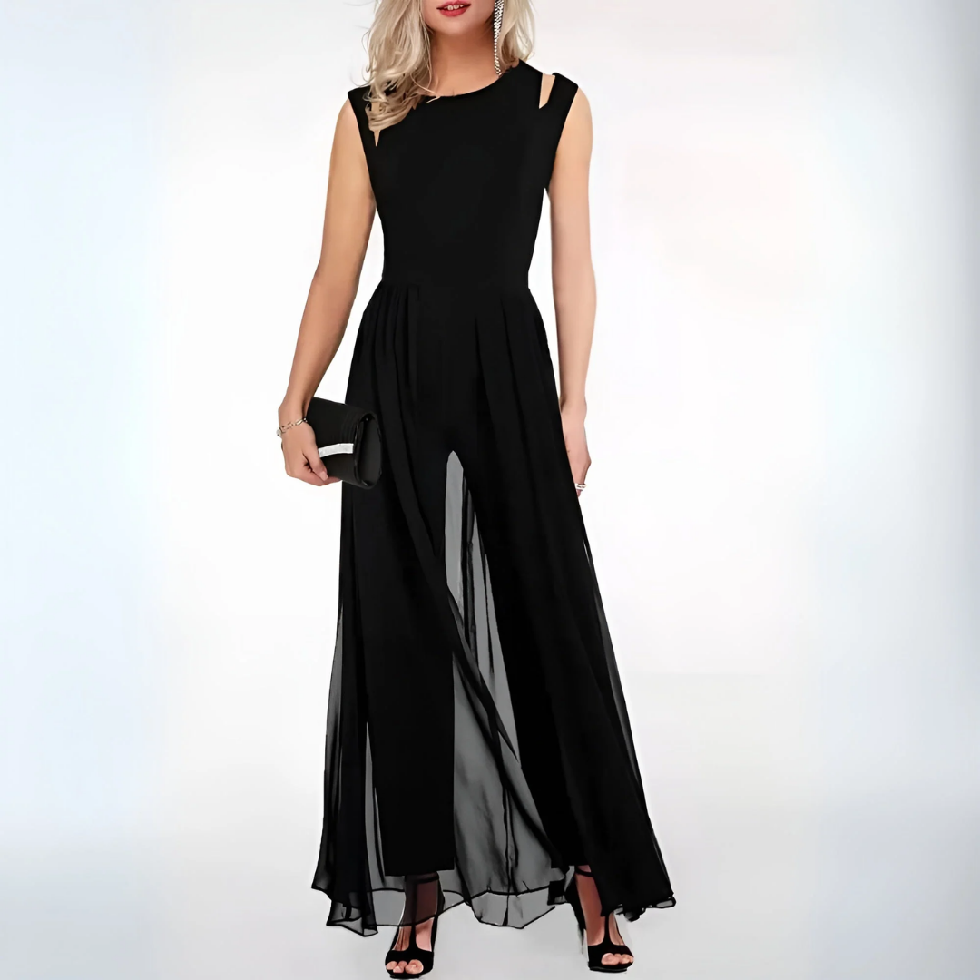 Elena – Mouwloze Wijde-Leg Dames Jumpsuit voor Formele Gelegenheden