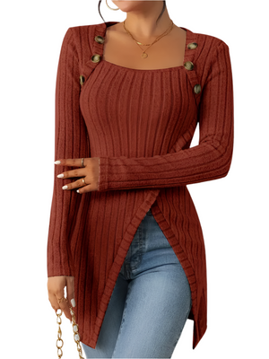 Sofia – Asymmetrische Geribbelde Dames Top met Knoopdetail